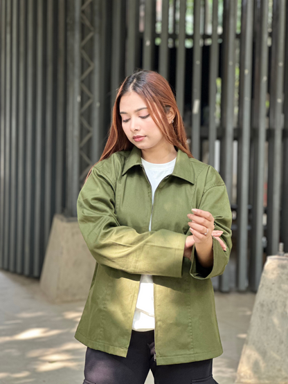 Olive Unisex Off-shoulder Twill jacket