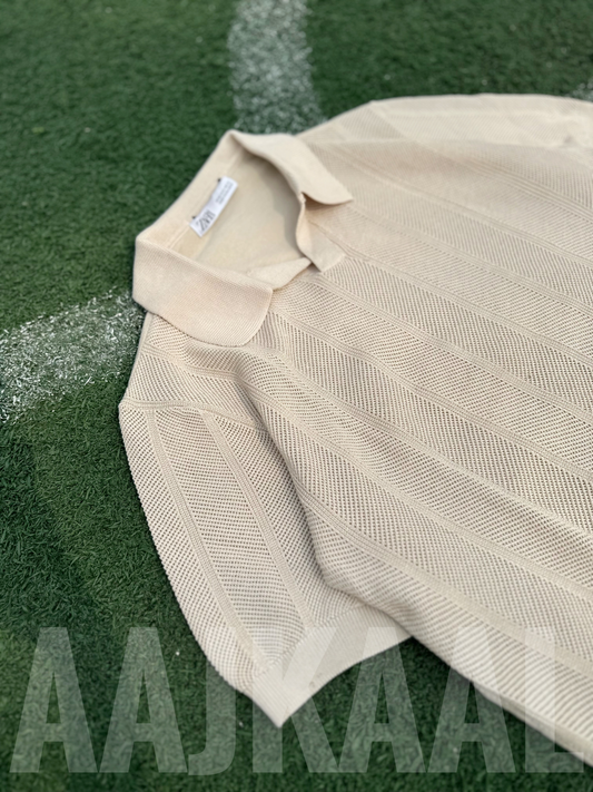 Beige Zigzag Knitted Polo