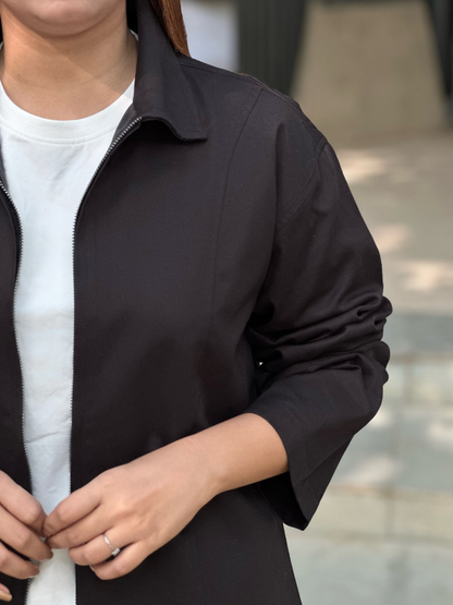 Black Unisex Off-shoulder Twill jacket