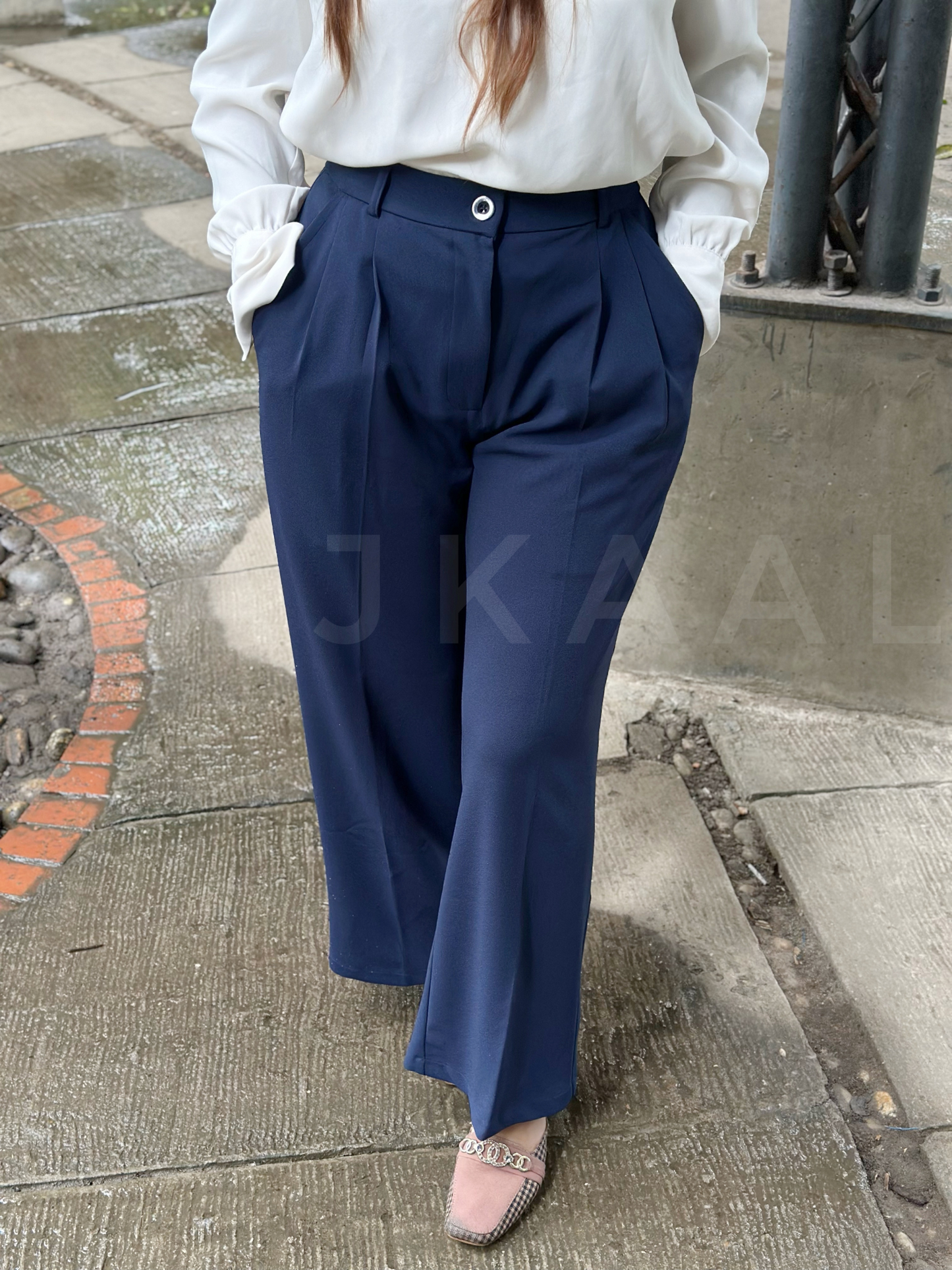 Navy Blue Loose Fitted Wide Leg Pant