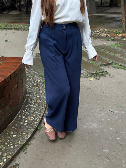 Navy Blue Loose Fitted Wide Leg Pant