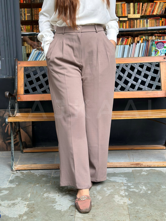 Beige Loose Fitted Wide Leg Pant