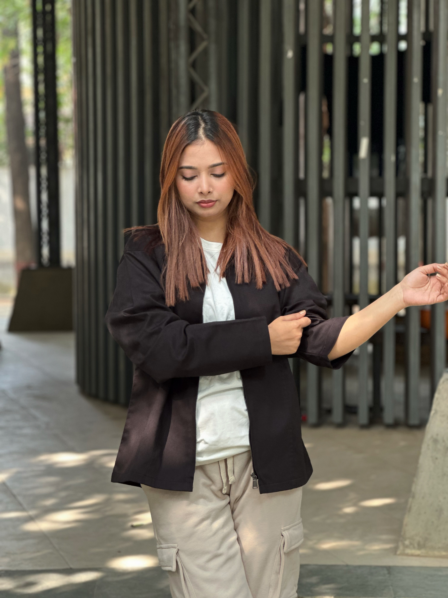 Black Unisex Off-shoulder Twill jacket