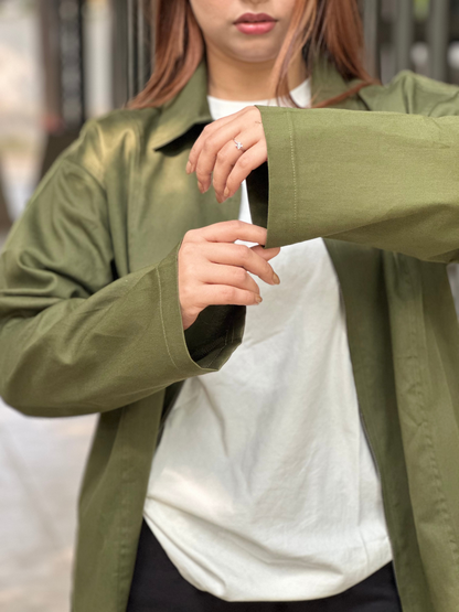 Olive Unisex Off-shoulder Twill jacket