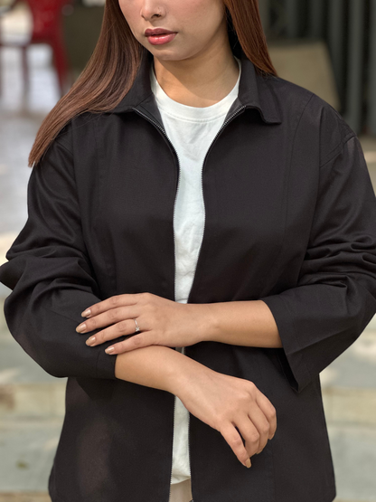 Black Unisex Off-shoulder Twill jacket