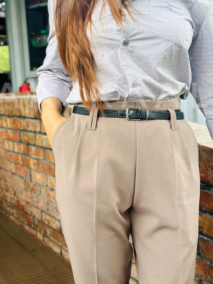 Beige High Waisted Formal Pant