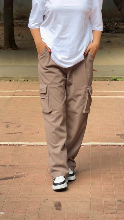 Women Beige 6 Pocket Cargo Pants