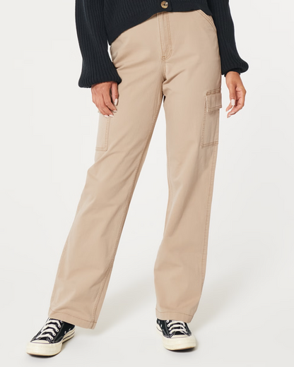 Beige Gabardine Cargo Pants