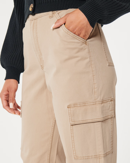 Beige Gabardine Cargo Pants